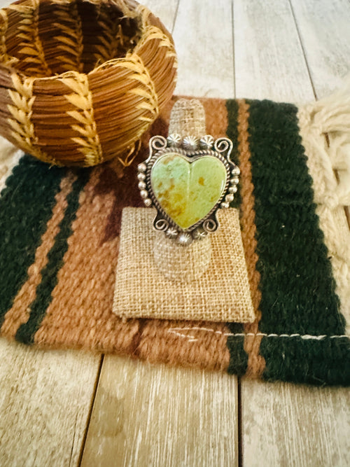 Apache Sterling Silver & Turquoise Heart Ring by Rosella Paxson, Size 7.25