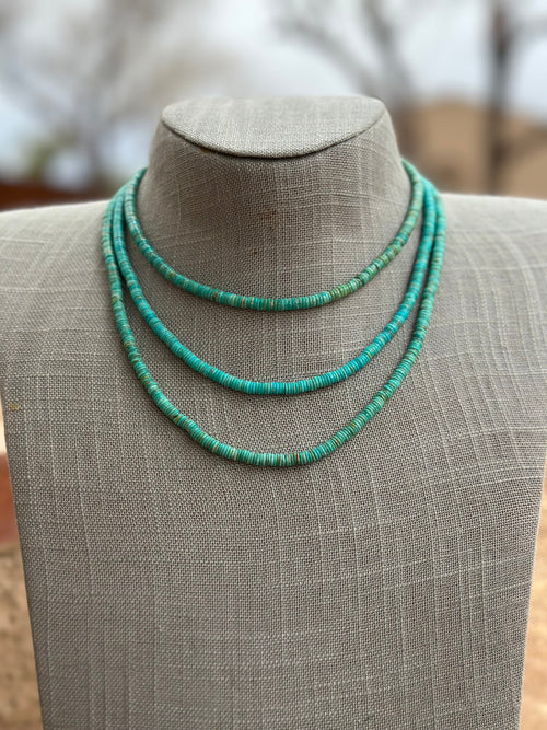 Navajo Kingman Turquoise & Sterling Silver 4mm Beaded Necklace