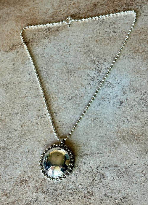 Silver Beaded Circle Pendant Necklace