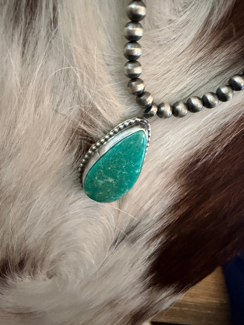 Handcrafted Turquoise & 5mm Sterling Silver Pearl 18” Beaded Necklace
