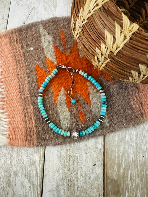 Navajo Sterling Silver Pearl & Turquoise Beaded Bracelet