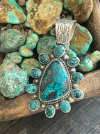 Apache Made Sterling Silver, Hubei Turquoise & Chrysocolla Azurite Cluster Pendant by Rosella Paxson