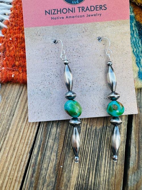 Handcrafted Turquoise & Sterling Silver Beaded Dangle Earrings