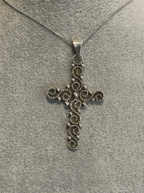 Vintage Oxidized Cross Pendant Necklace