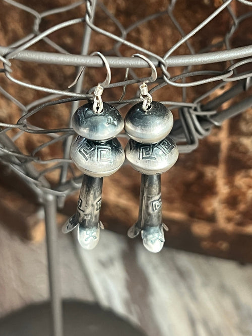 Navajo Sterling Silver Hand Stamped Bead and Blossom Earrings by Presley Haley