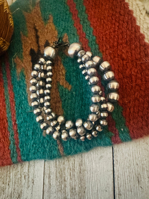 Handcrafted Sterling Silver Pearl Triple Strand Beaded Bracelet 7.5"