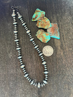 Vinita Cowboy Handmade 6, 8 & 13mm Sterling Silver Navajo Pearl Mixed Saucer Necklace, 21 inches