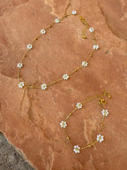 “The Golden Collection” White Beaded Gold Plated Flower Necklace