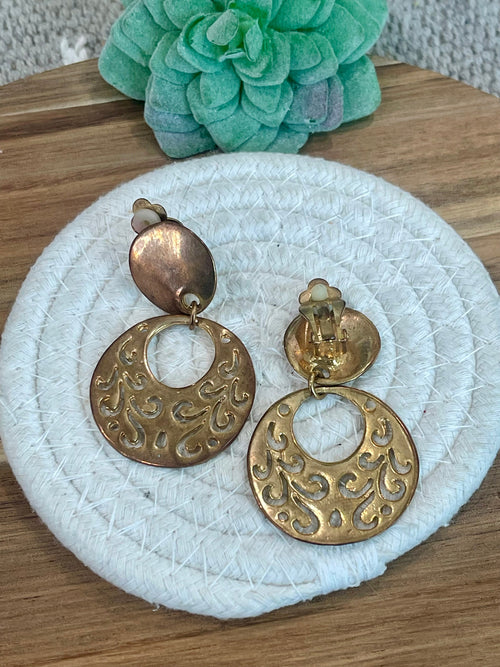 Vintage Handmade Copper Clip On Hoop Earrings
