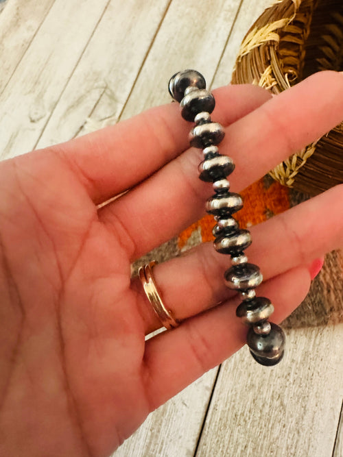 Navajo Sterling Silver Pearl Beaded Stretch Bracelet