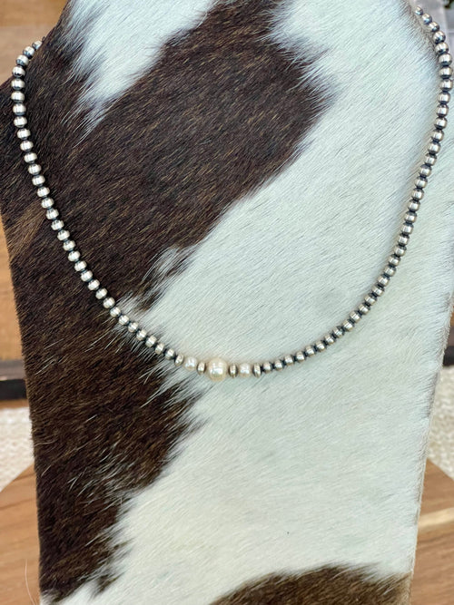 Handmade Sterling Silver & Pearl Beaded 14” Necklace