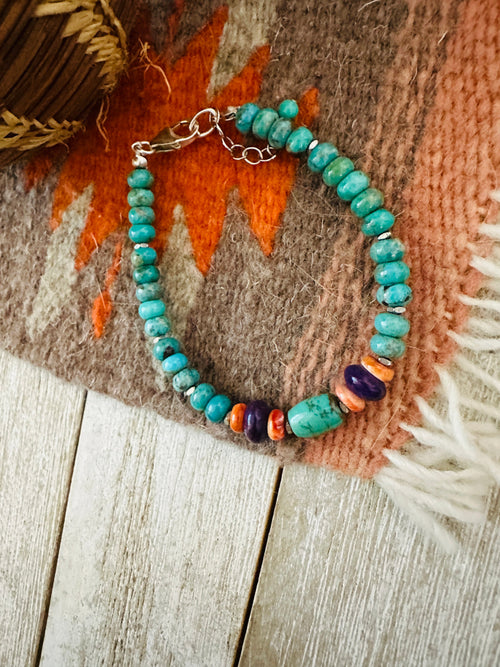 Navajo Multi Stone & Sterling Silver Beaded Bracelet