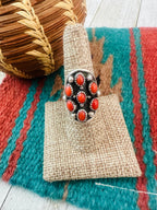 Old Pawn Navajo Sterling Silver & Coral Ring Size 8