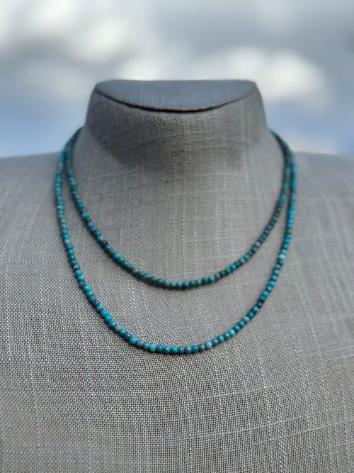 Handcrafted Tibetan Turquoise & Sterling Silver 3mm Beaded Necklace