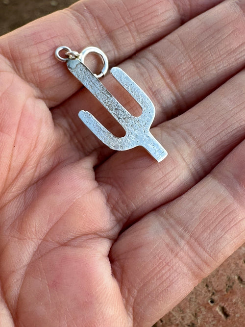 Handcrafted Sterling Silver and Turquoise Saguaro Charm