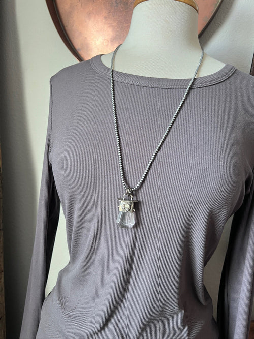 Sterling Silver Gem Collector 30” + 2” Beaded Necklace w/ Tularosa Quartz & Moon Pendant 1