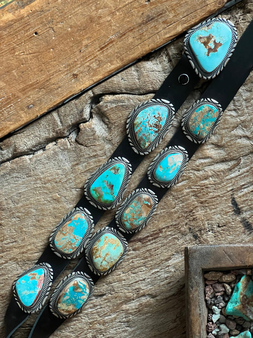 Stunning Handcrafted Sterling Silver and Royston Turquoise Concho Belts by Mary Ann Spencer: Six To Choose From!