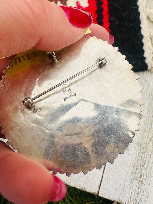 Old Pawn Handcrafted Sterling Silver and Turquoise Cluster Pendant/Brooch