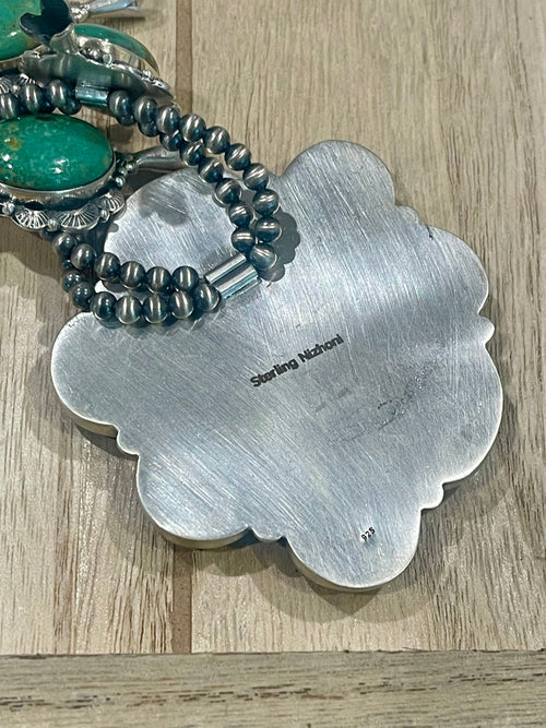 Handmade Sterling Silver & Royston Squash Blossom Necklace