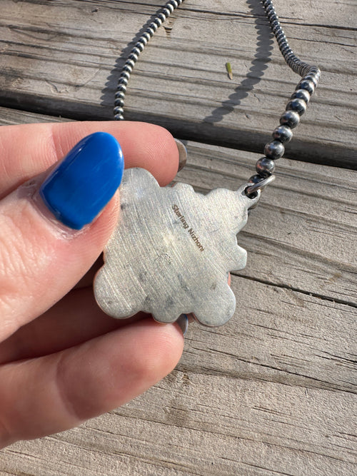 Beautiful Handmade Sterling Silver, Coral & Sonoran Turquoise Beaded Necklace