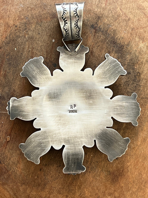 Rosella Paxson Natural Royston Turquoise and Fine Silver Indian Head Bullion Cluster Pendant