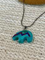 Vintage Old Pawn Turquoise & Multi Stone Bear and Sterling Silver Necklace