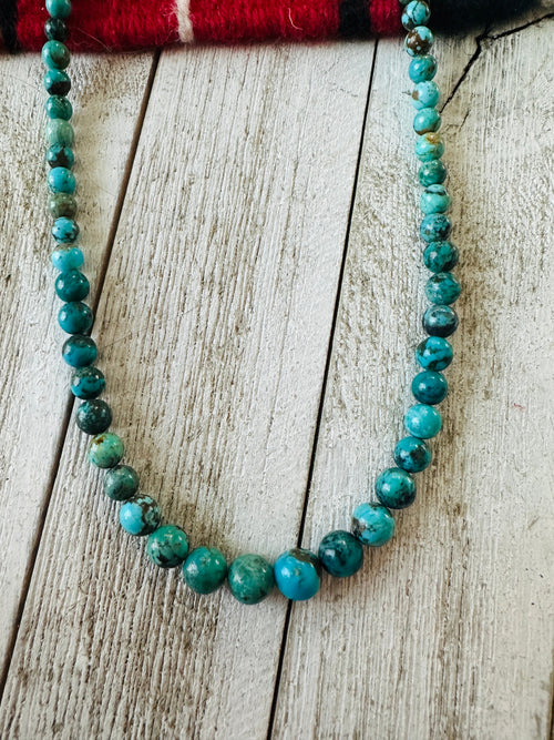 Navajo Turquoise and Sterling Silver Beaded Graduated Necklace 18”