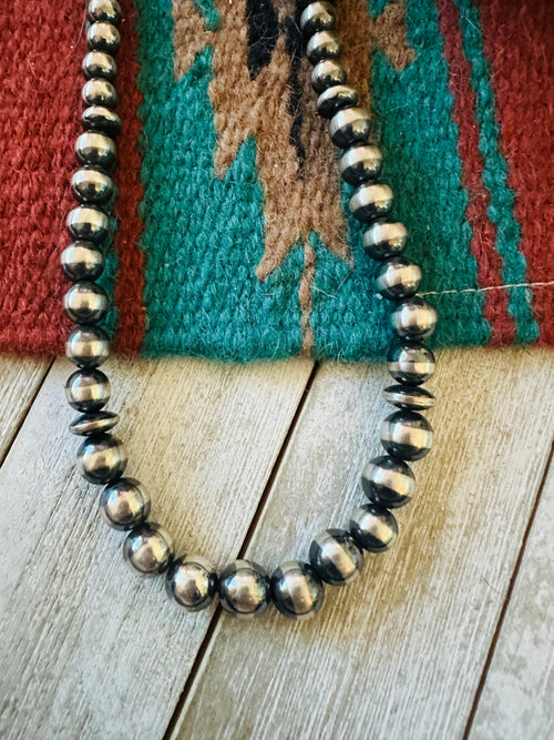 Handcrafted Turquoise & Sterling Silver Pearl 20” Beaded Necklace