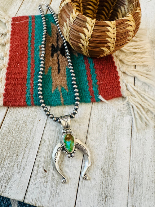 Navajo Sterling Silver & Sonoran Gold Turquoise Beaded Naja Necklace