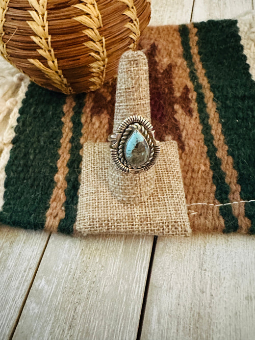 Old Pawn Handcrafted Turquoise & Sterling Silver Ring Size 9.25