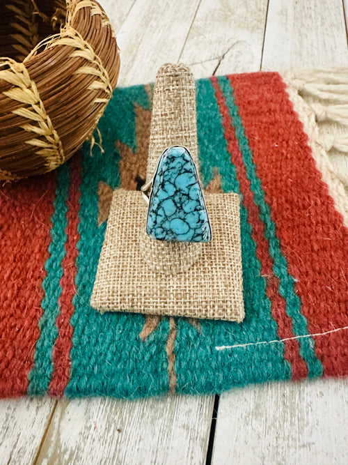 Handcrafted Old Pawn Sterling Silver & Turquoise Ring Size 9