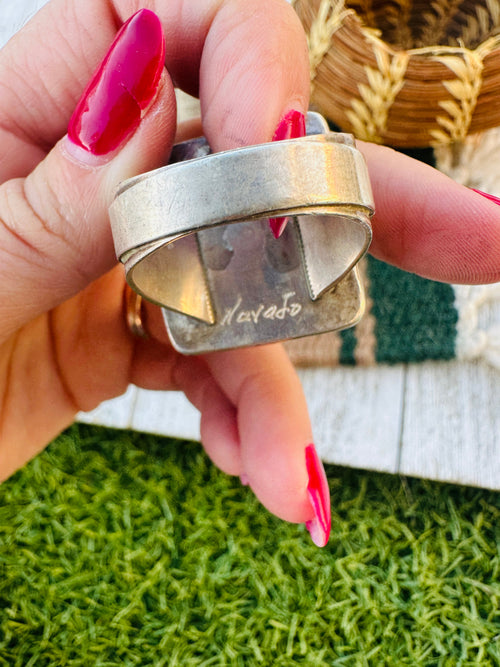 Old Pawn Handcrafted Turquoise & Sterling Silver Ring Size 14.25