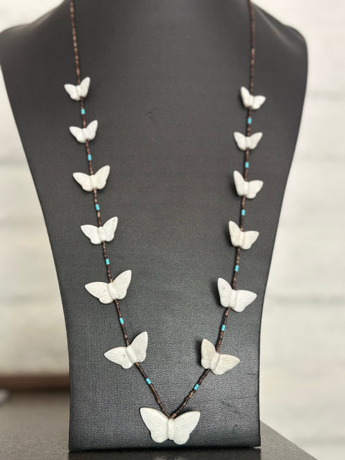 Handcrafted Multi Stone & Heishi Beaded Butterfly Fetish Necklace