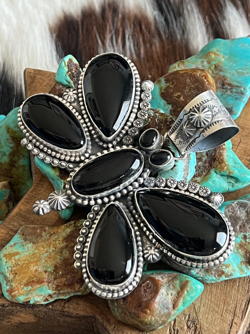 Apache Sterling Silver and Black Onyx Butterfly Pendant by Rosella Paxson