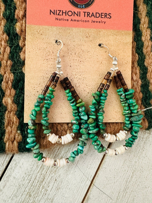 Handcrafted Turquoise, Shell & Heishi Beaded Hoop Earrings