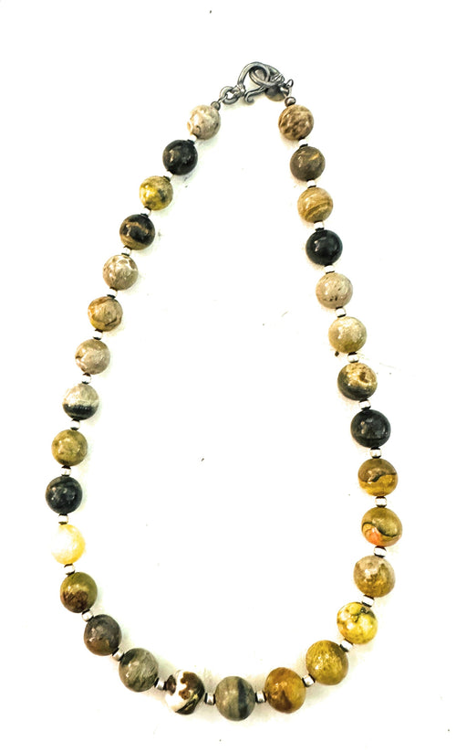 Handcrafted Sterling Silver Pearl & Bumblebee Beaded Necklace