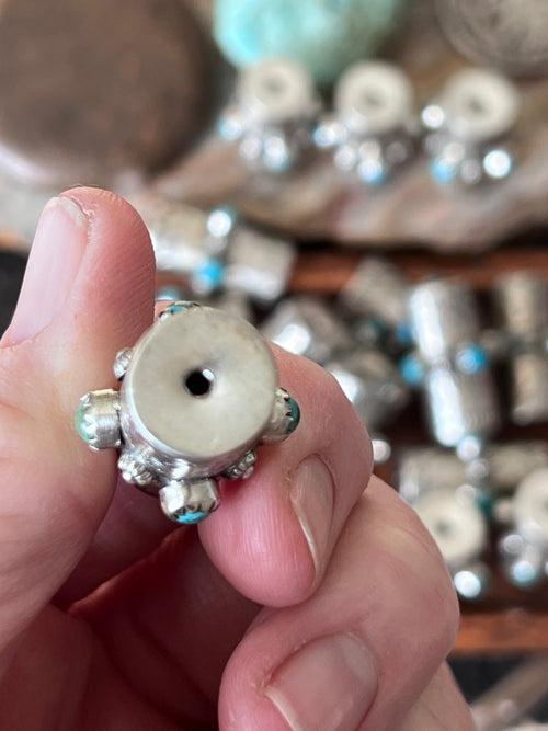 Handmade Stamped Sterling Silver & Turquoise Cylinder Beads, The Beacon