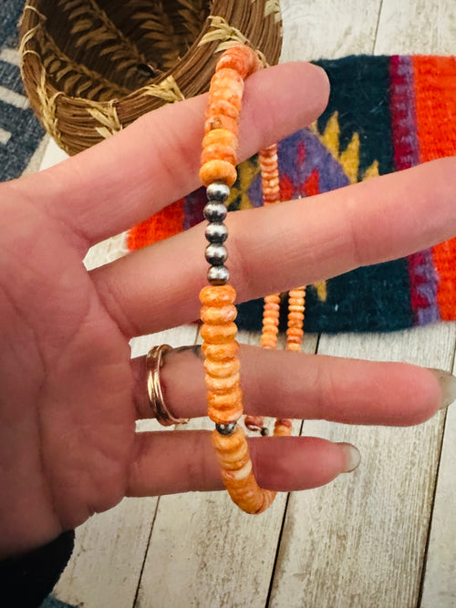 Handcrafted Orange Spiny & Sterling Silver Beaded Wrap Choker Necklace