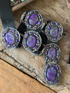 Gorgeous Old Pawn Handcrafted Sterling Silver and Purple Sodalite Concho Belt by Eric & Carol Fierro