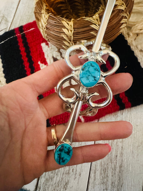 Old Pawn Turquoise & Sterling Silver Hair Pin