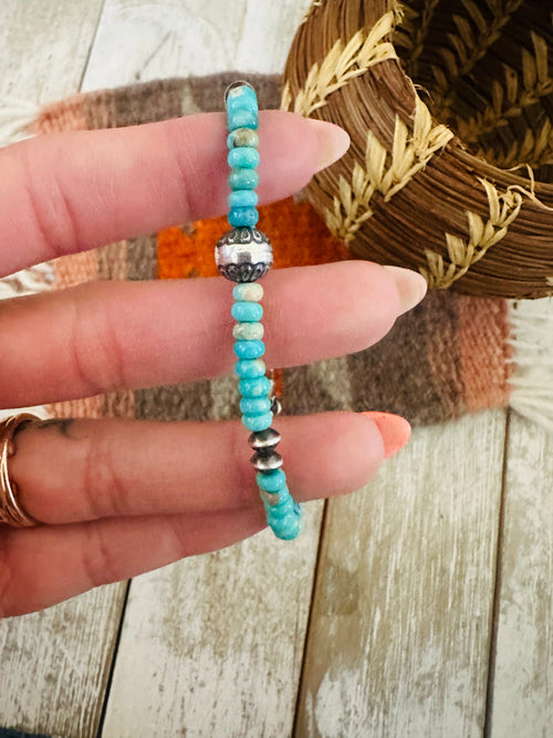 Navajo Sterling Silver Pearl & Turquoise Beaded Bracelet