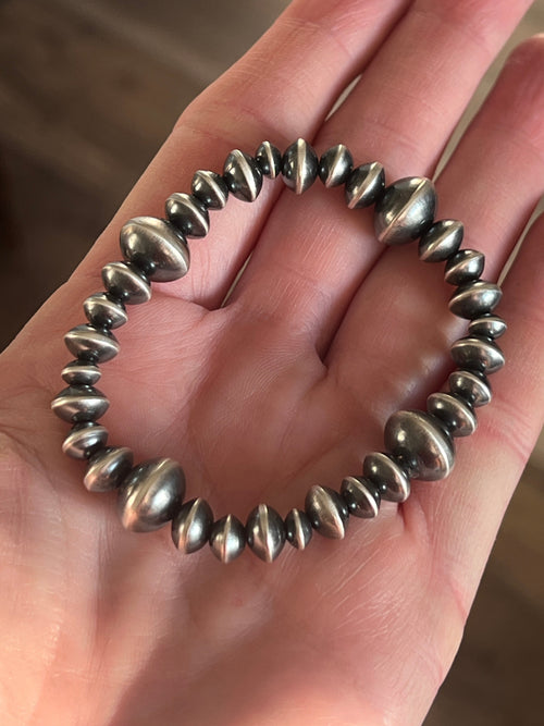 Vinita Cowboy Handcrafted Sterling Silver Stretch 6mm to 12mm Beaded Bracelet