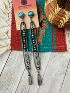 Handcrafted Turquoise & Sterling Silver Pearl Beaded Blossom Dangle Earrings