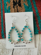 Navajo Turquoise & Sterling Silver Pearl Beaded Hoop Earrings