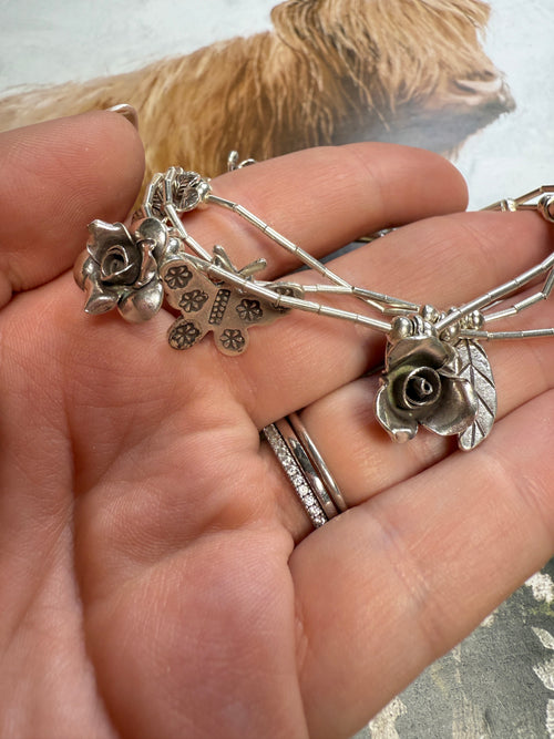 Handmade Sterling Silver Butterfly Flower Bracelet