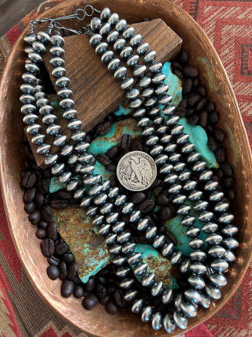 Vinita Cowboy Handmade 10mm Sterling Silver Navajo Saucer Pearl Beaded Necklaces