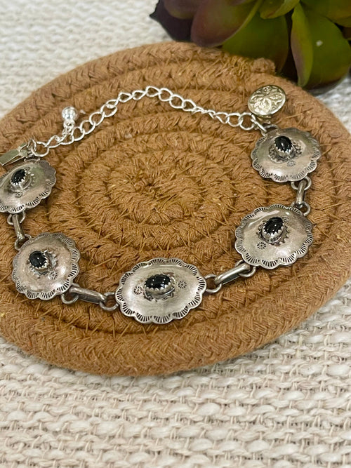 Old Pawn Vintage Sterling Silver & Onyx Link Bracelet