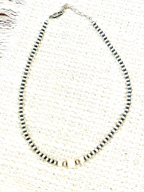 Handmade Sterling Silver & Pearl Beaded 14” Necklace