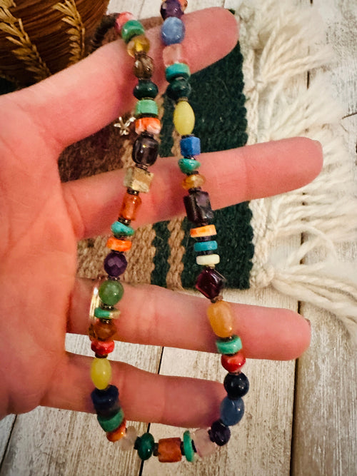 Handcrafted Multi Stone & Sterling Silver Beaded 18” Necklace