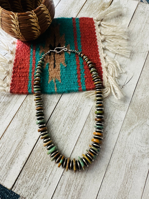 Navajo Chunky Royston Turquoise & Sterling Silver Beaded Necklace 18”